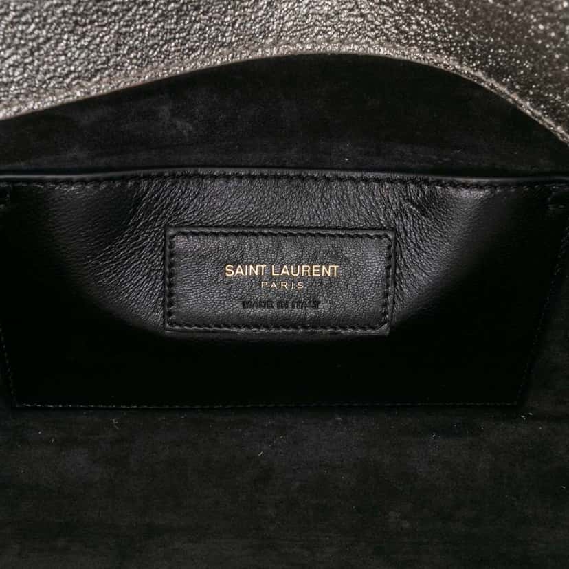 Saint Laurent Metallic Textured Calfskin Classic Monogram Cassandre Crossbody Silver Leather Good condition - Box View