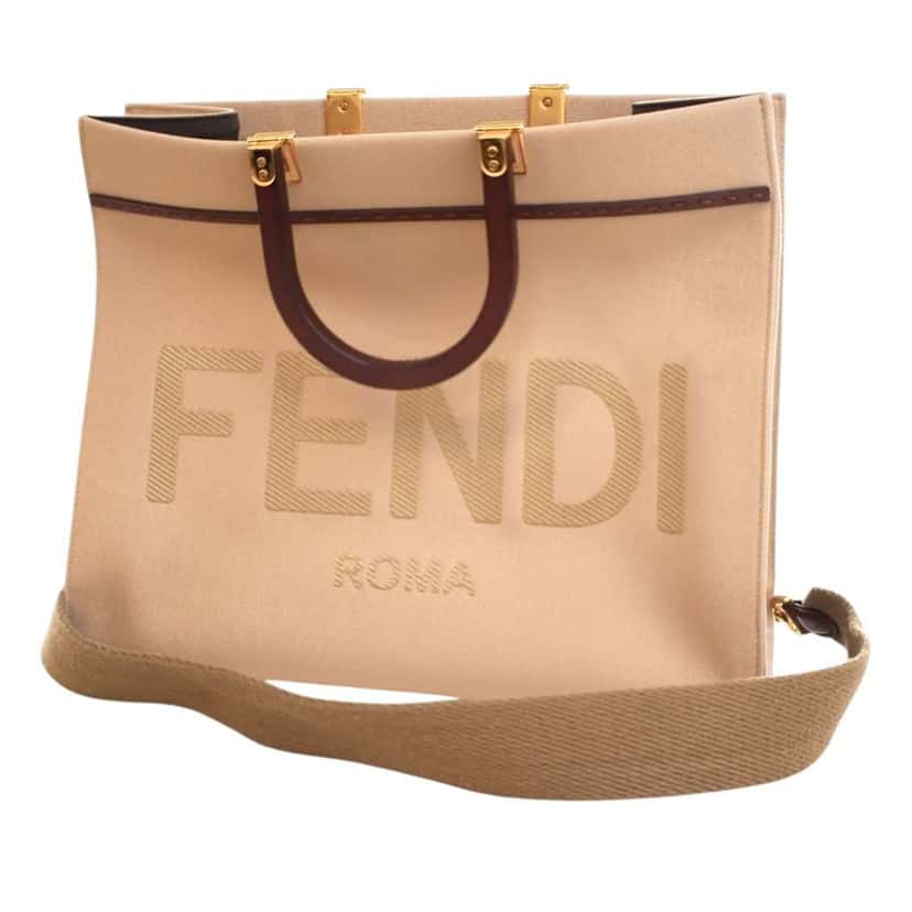 Fendi Medium Canvas Sunshine Shopper Tote Brown Canvas Good condition - Inside View