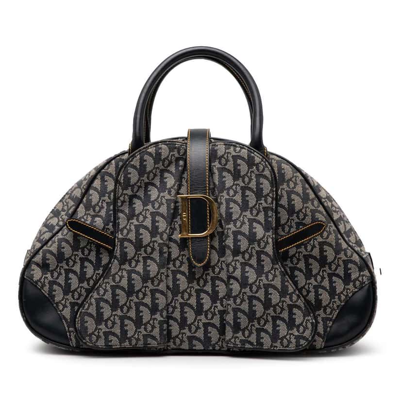 Dior Diorissimo Canvas Double Saddle Bowler Bag Blue Canvas Good condition - Front View