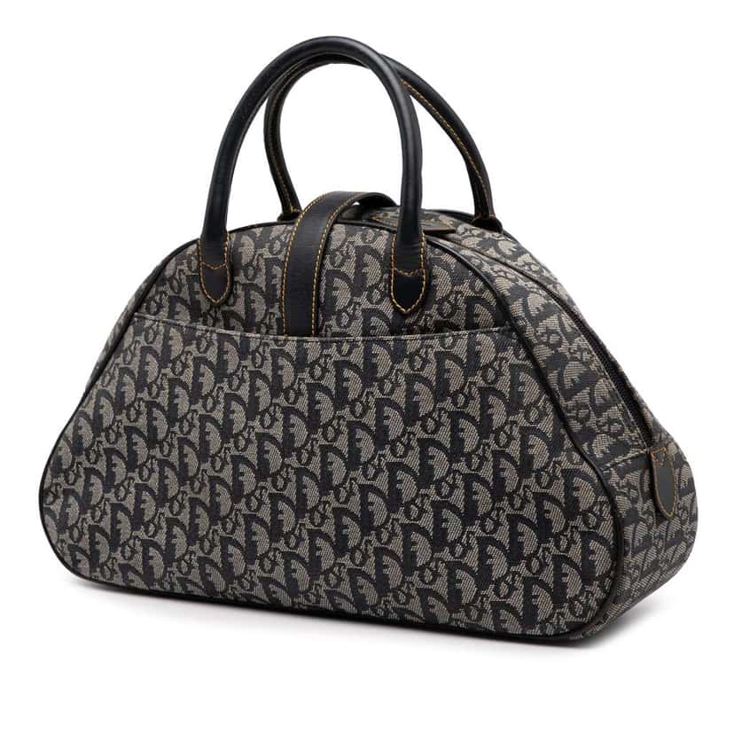 Dior Diorissimo Canvas Double Saddle Bowler Bag Blue Canvas Good condition - Back View