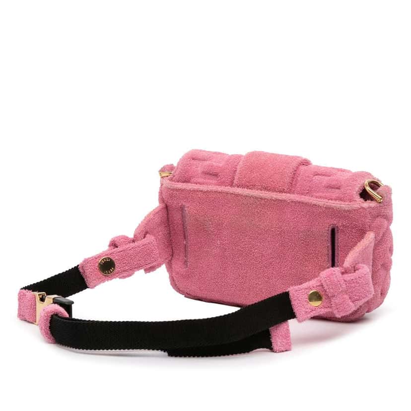 Fendi Embossed Terry Cloth FF 1974 Convertible Belt Baguette Pink Cotton Very good condition - Back View