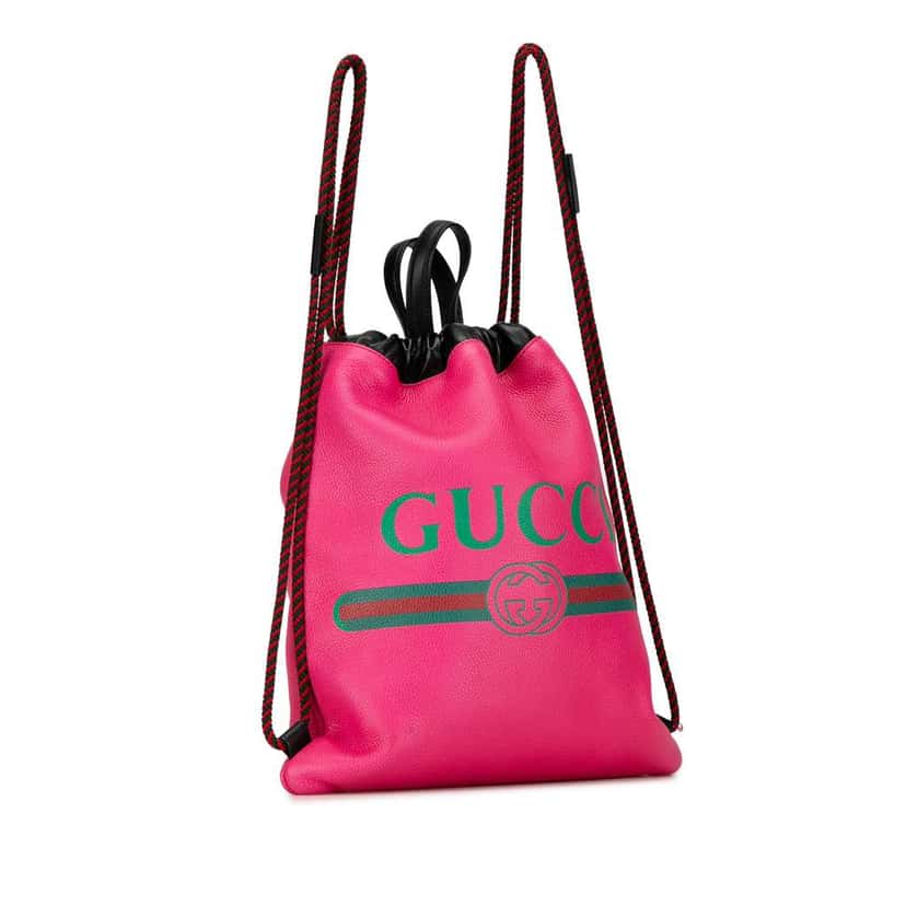 Gucci Logo Drawstring Backpack Pink Leather Good condition - Back View