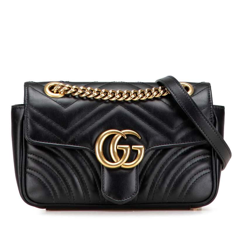Gucci Small GG Marmont Matelasse Leather Shoulder Bag Black Leather Good condition - Front View