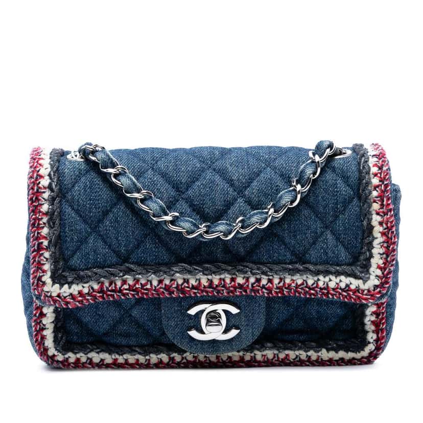 Chanel Mini Rectangular Classic Denim Braided Single Flap Blue Denim Good condition - Front View