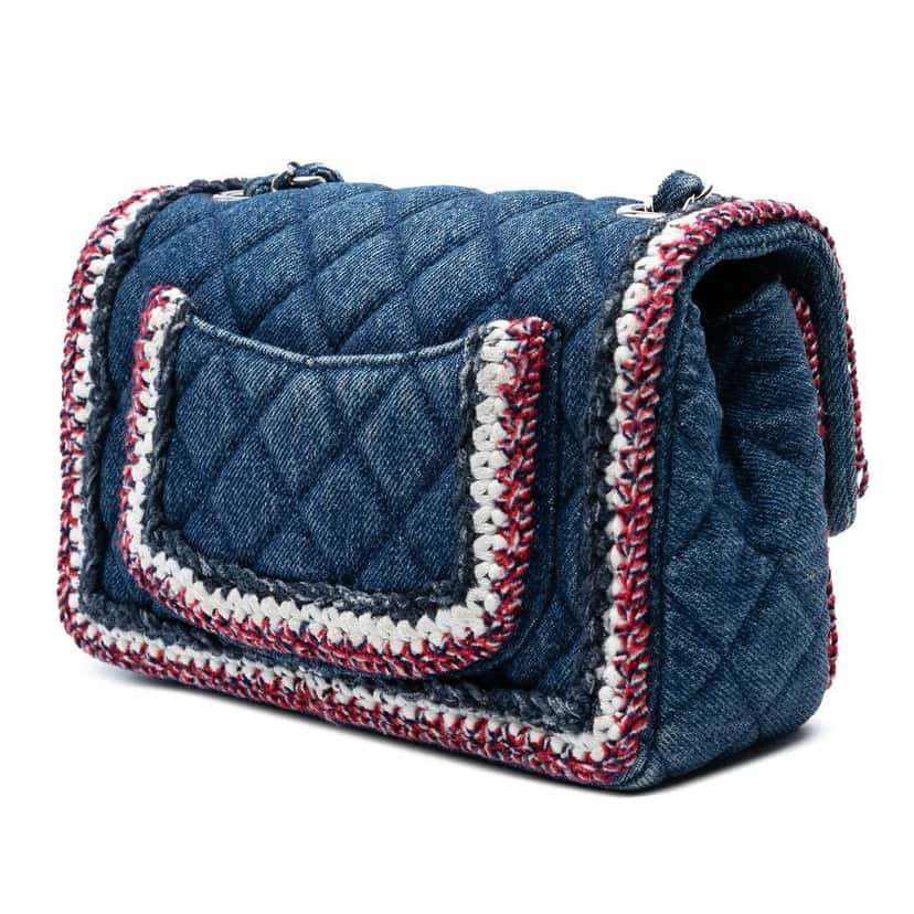 Chanel Mini Rectangular Classic Denim Braided Single Flap Blue Denim Good condition - Back View