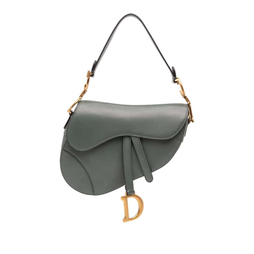 Dior Smooth Calfskin Saddle Bag Green Leather Good condition - Front View