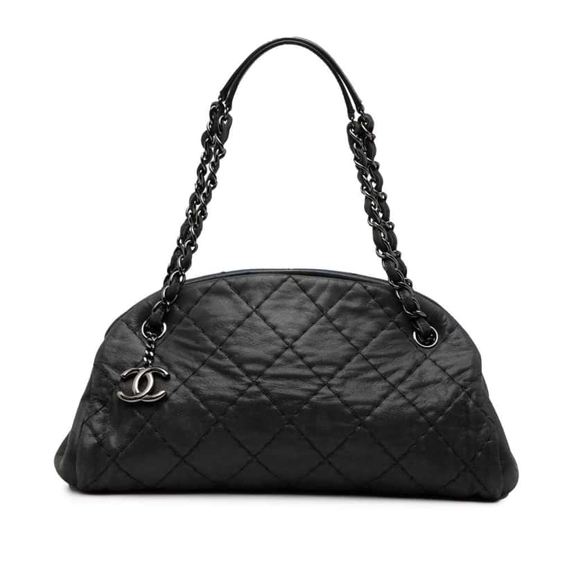 Chanel Medium Iridescent Calfskin Just Mademoiselle Bowling Bag Black Leather Good condition - Front View