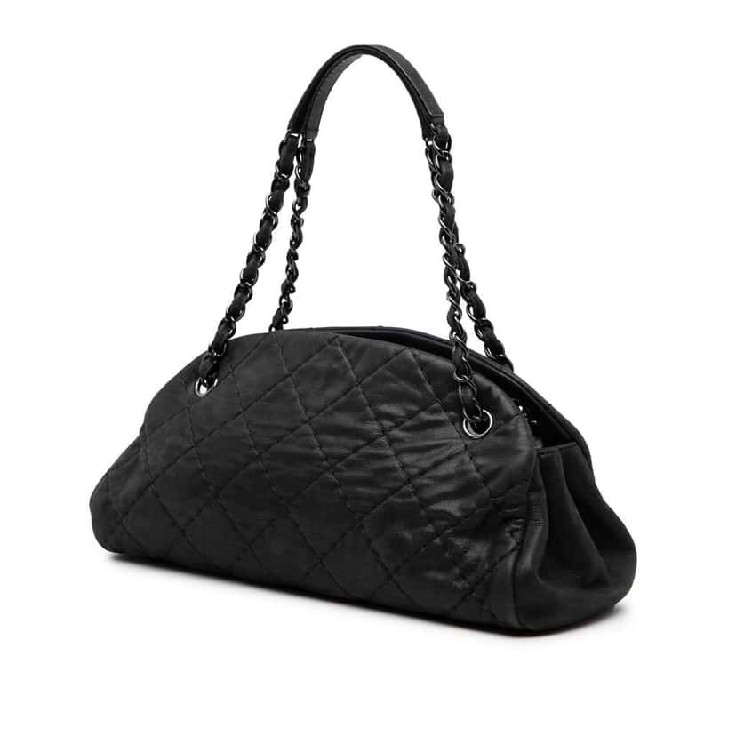 Chanel Medium Iridescent Calfskin Just Mademoiselle Bowling Bag Black Leather Good condition - Back View