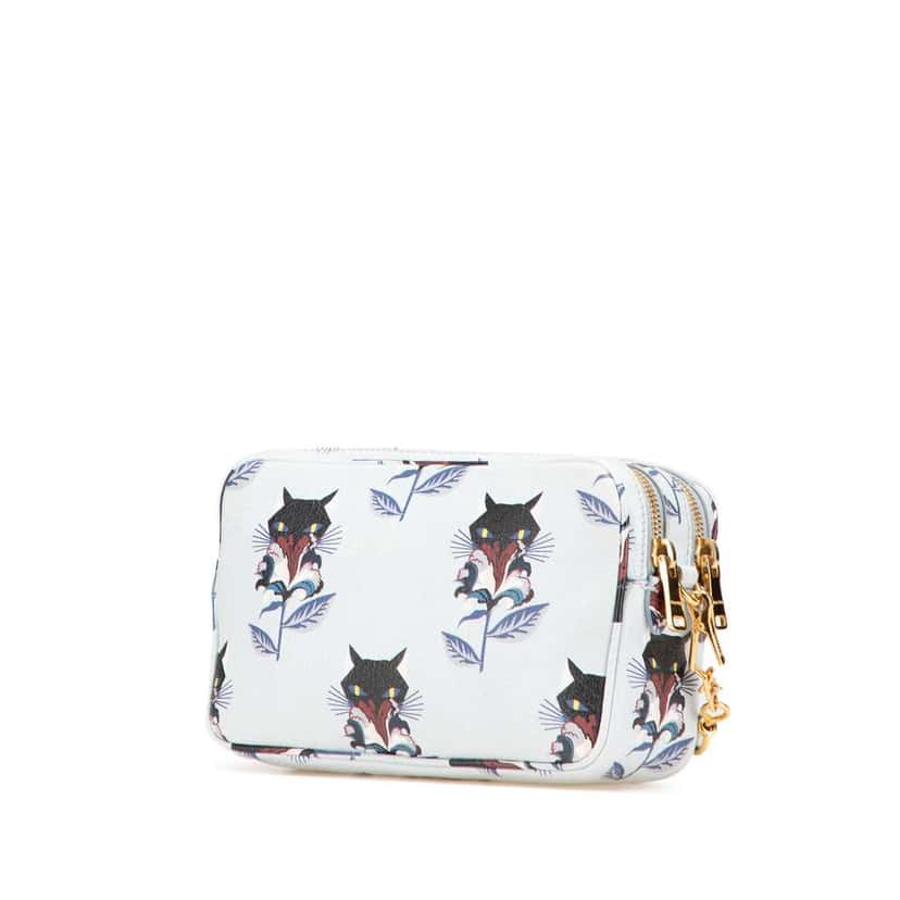 Miu Miu Goatskin Madras Cat Print Double Zip Crossbody Blue Leather Good condition - Back View