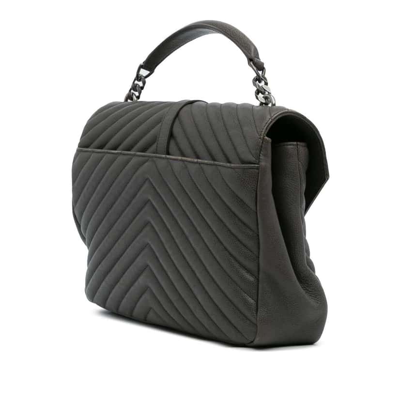 Saint Laurent Large Chevron Sheepskin Monogram College Bag Grey Leather Good condition - Back View