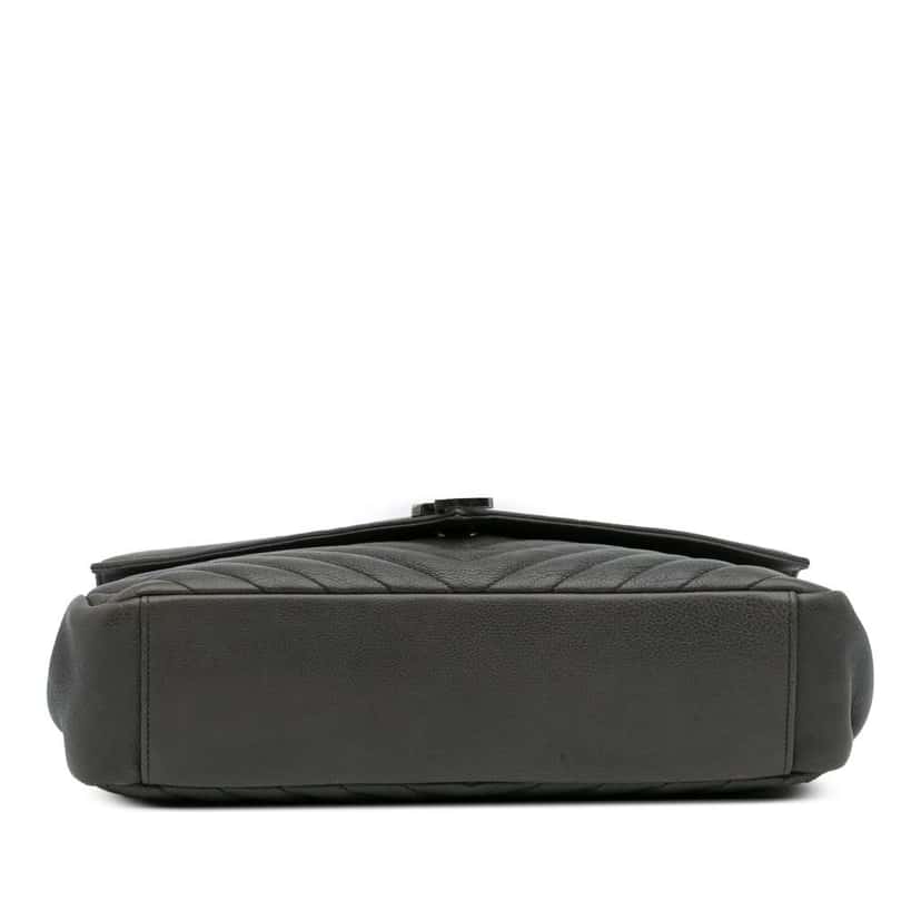 Saint Laurent Large Chevron Sheepskin Monogram College Bag Grey Leather Good condition - Inside View