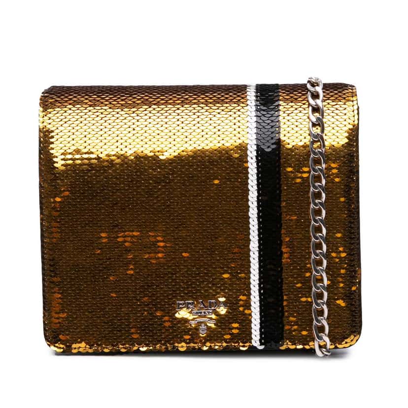 Prada Paillettes Baiadera Crossbody Gold Satin Good condition - Front View