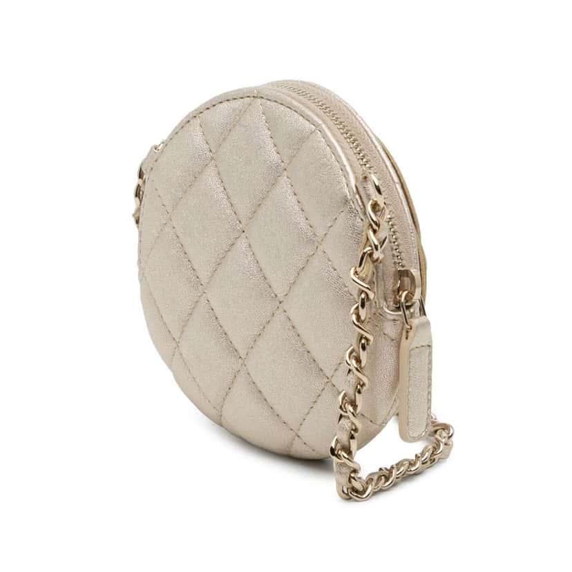 Chanel Mini CC Metallic Lambskin Camellia Bouquet Round Clutch on Chain Gold Leather Good condition - Back View
