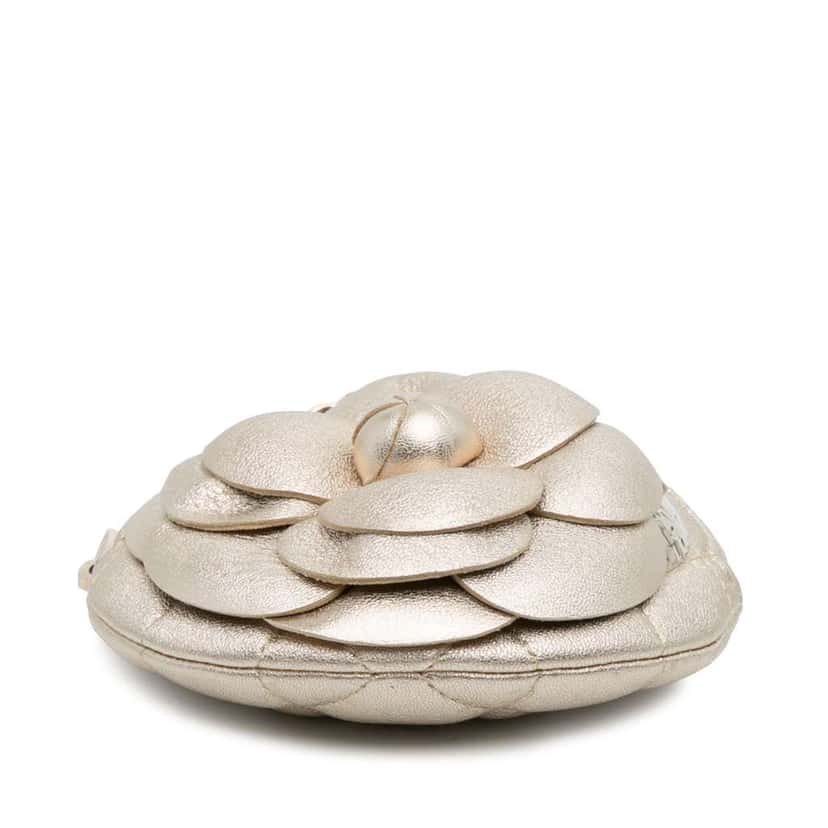 Chanel Mini CC Metallic Lambskin Camellia Bouquet Round Clutch on Chain Gold Leather Good condition - Inside View