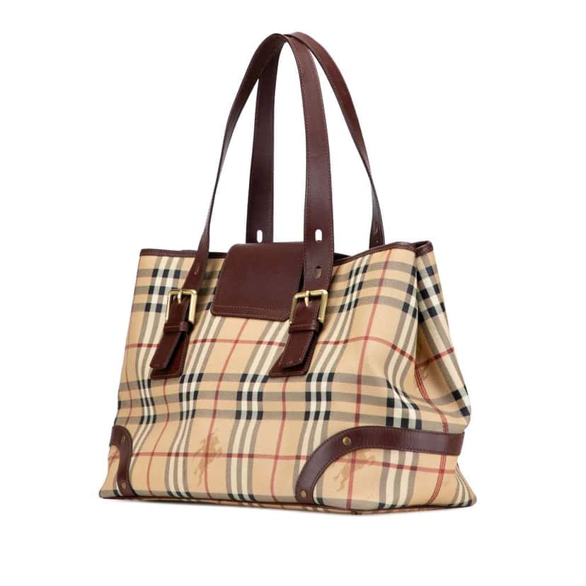 Burberry Haymarket Check Coated Canvas Tote Brown Canvas Good condition - Back View
