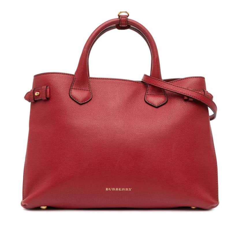 Burberry Medium Leather and House Check Banner Satchel Red Leather Good condition - Front View