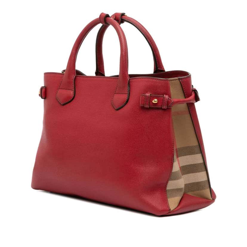 Burberry Medium Leather and House Check Banner Satchel Red Leather Good condition - Back View