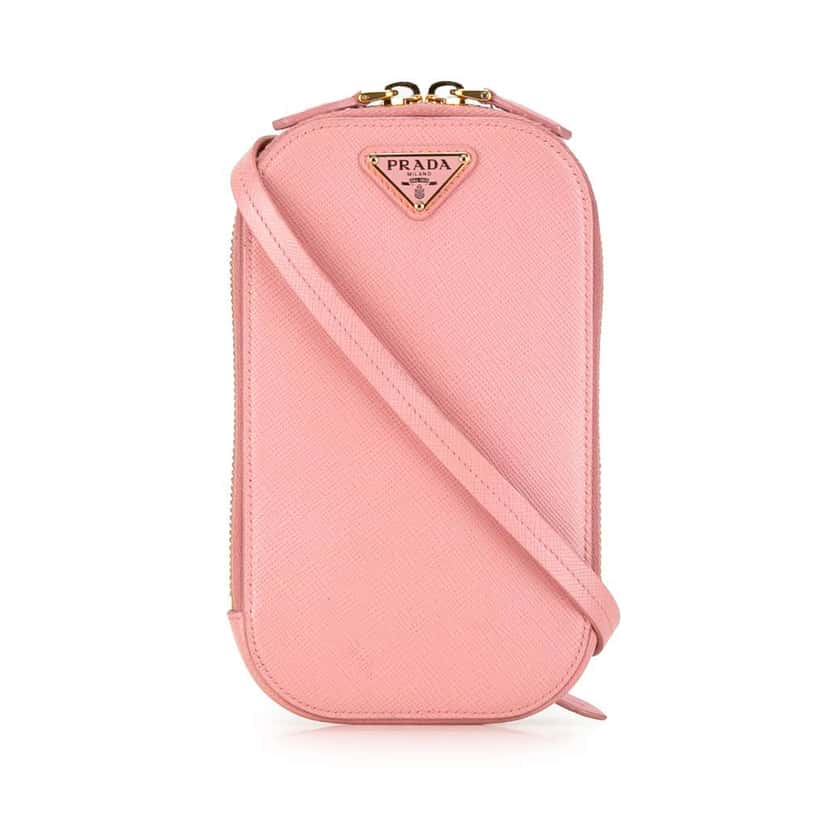 Prada Mini Saffiano Crossbody Phone Pouch Pink Leather Good condition - Front View