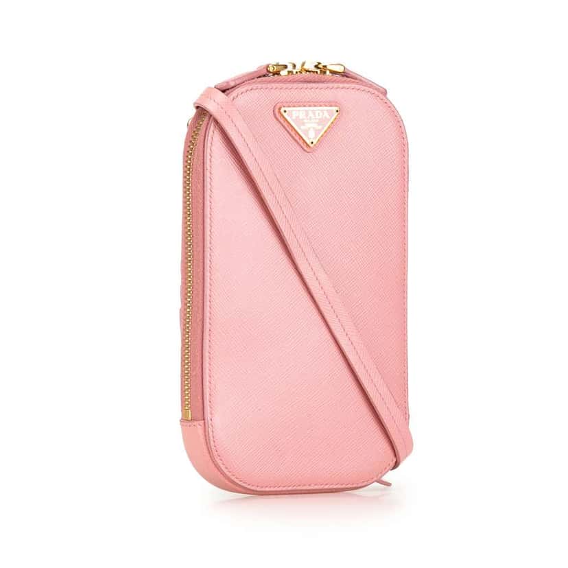 Prada Mini Saffiano Crossbody Phone Pouch Pink Leather Good condition - Back View