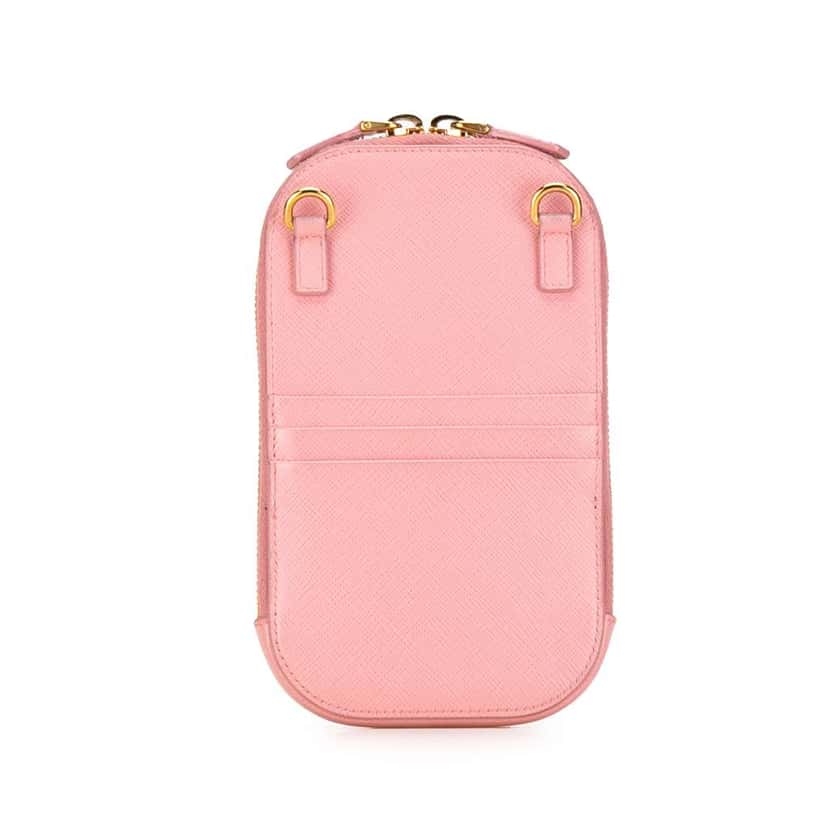 Prada Mini Saffiano Crossbody Phone Pouch Pink Leather Good condition - Inside View