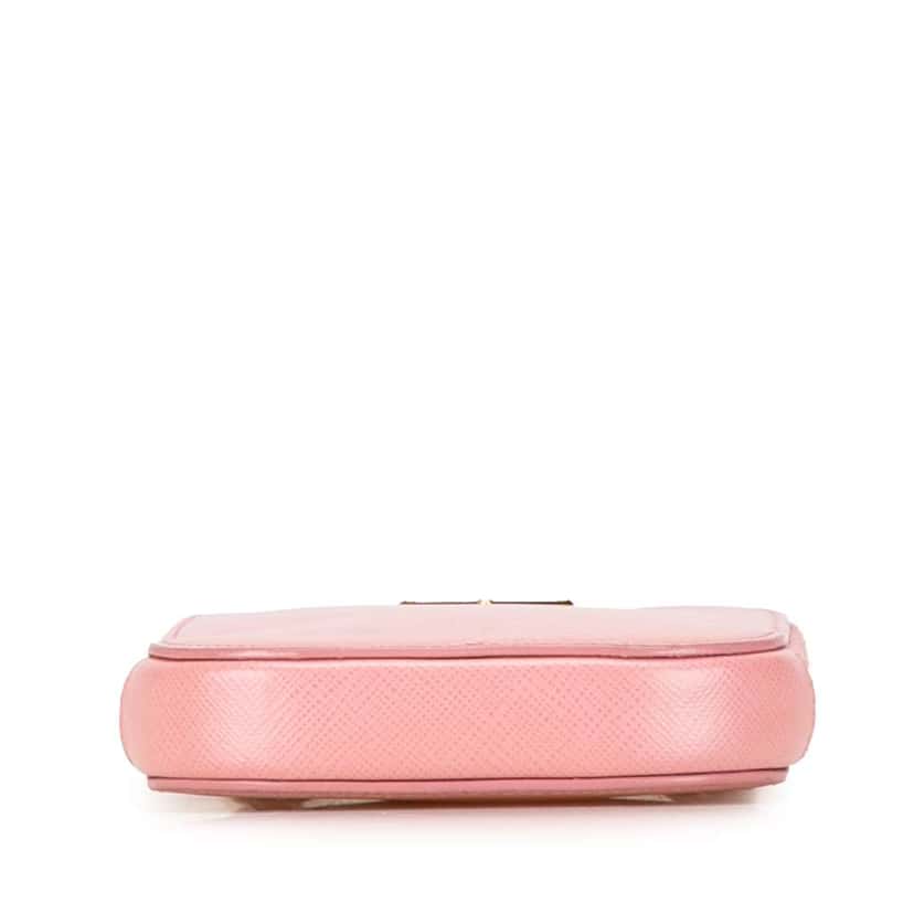 Prada Mini Saffiano Crossbody Phone Pouch Pink Leather Good condition - Model View