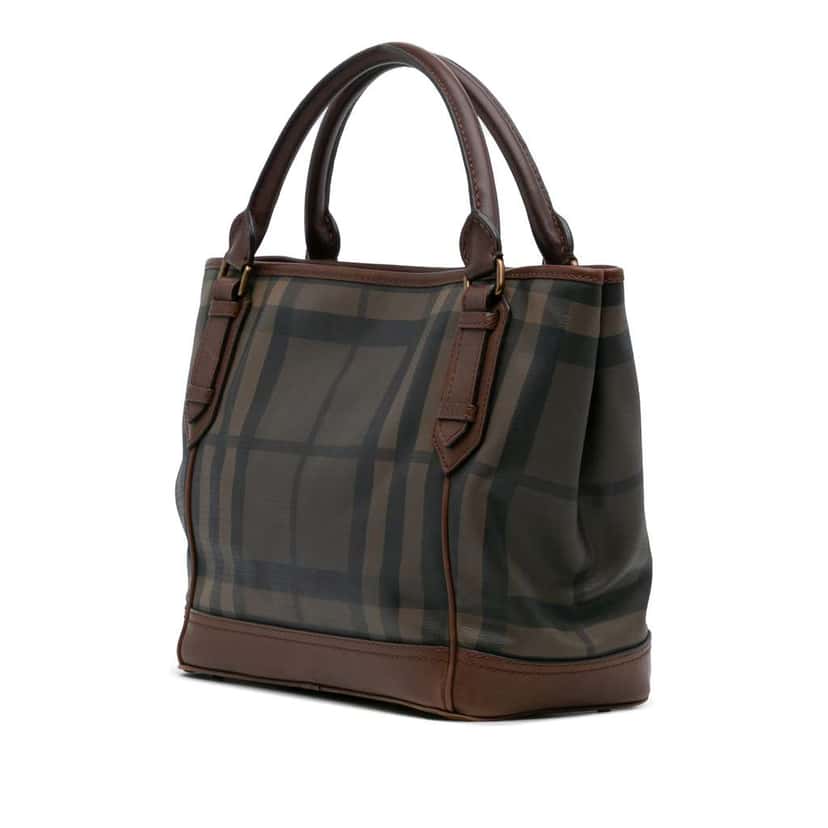 Burberry Smoked Check Coated Canvas Handbag Brown Canvas Good condition - Back View