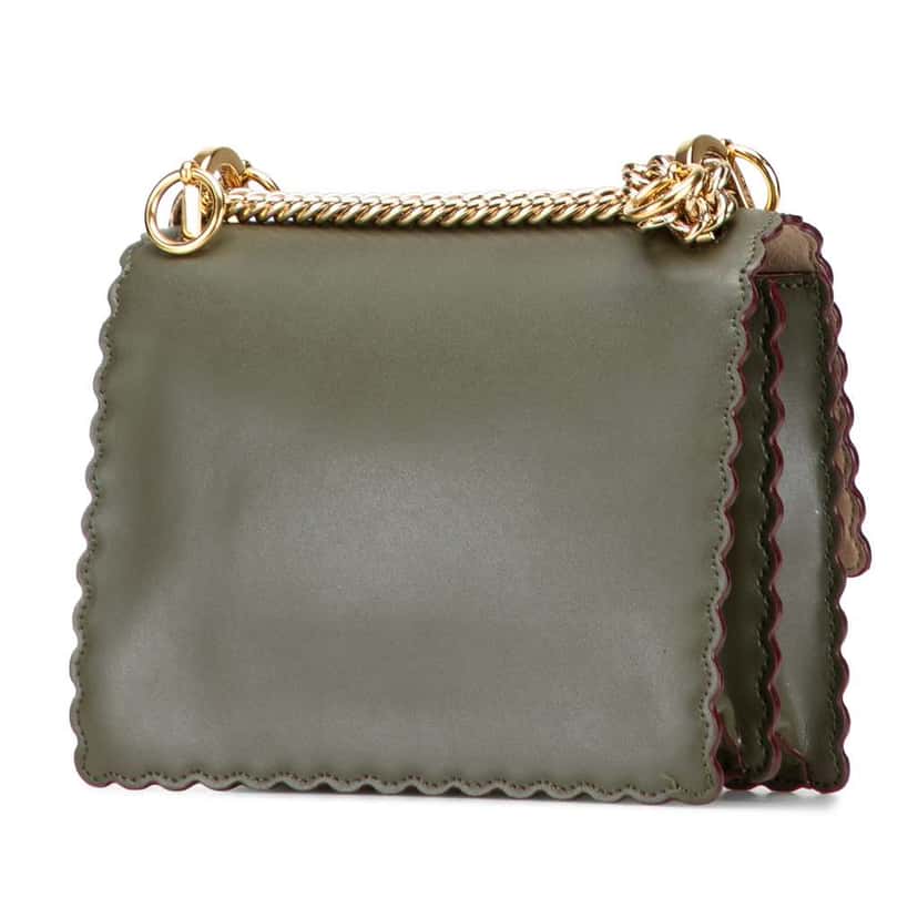 Fendi Small Scalloped Leather Kan I Crossbody Green Leather Good condition - Back View