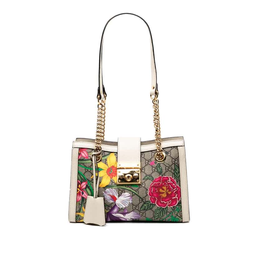 Gucci Small GG Supreme Flora Padlock Tote Brown Canvas Good condition - Front View