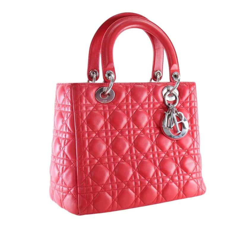 Dior Medium Lambskin Cannage Lady Dior Red Leather Good condition - Back View