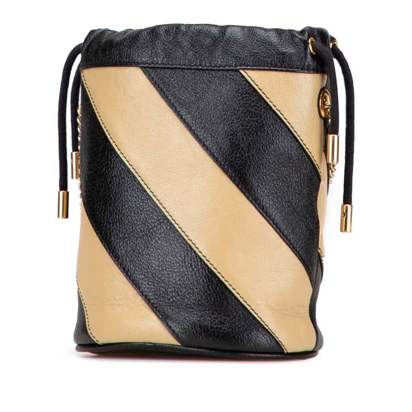 Gucci Mini Calfskin Diagonal Striped Zumi Bucket Bag Black Leather Good condition - Back View