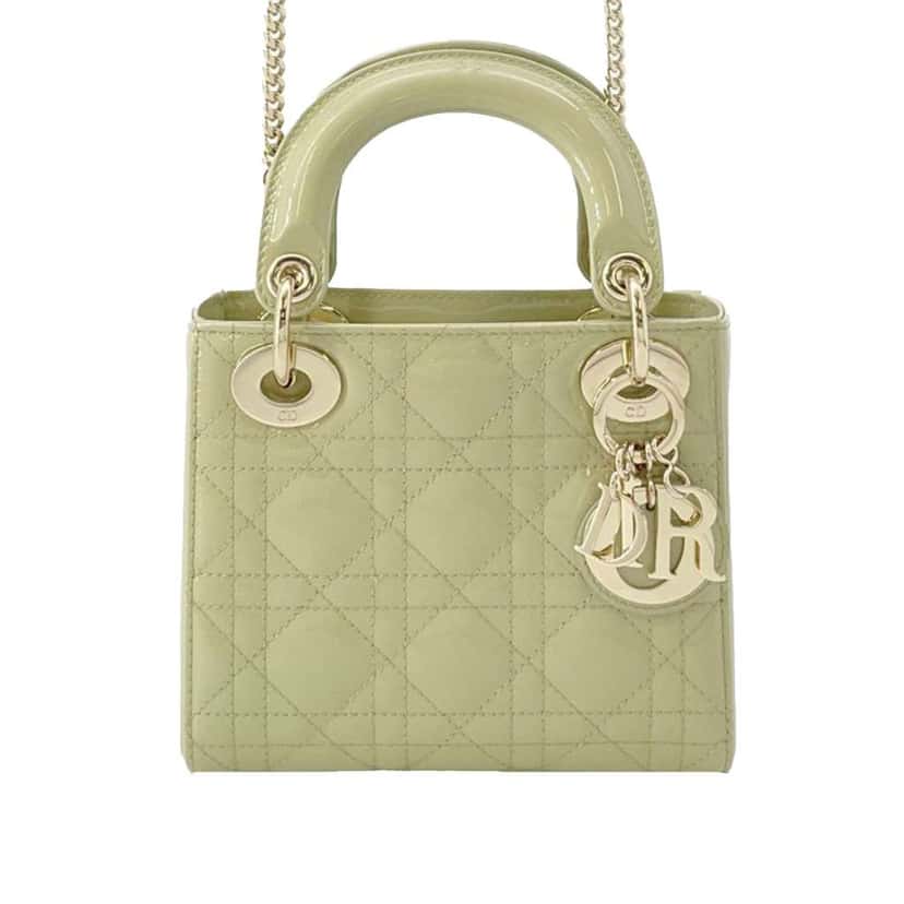 Dior Mini Patent Cannage Lady Dior Green Leather Good condition - Front View