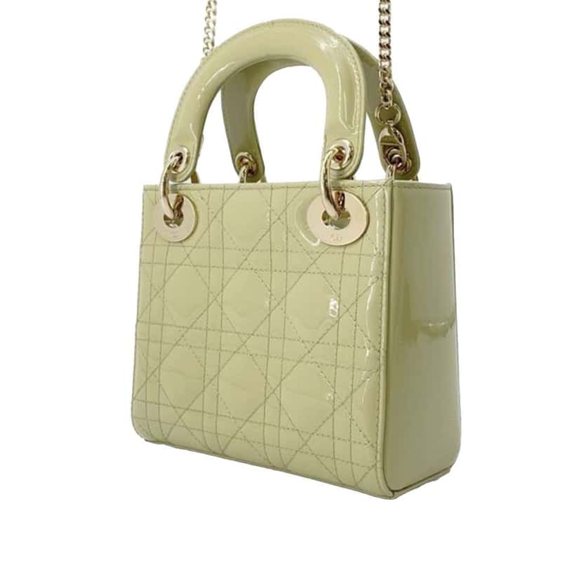 Dior Mini Patent Cannage Lady Dior Green Leather Good condition - Back View
