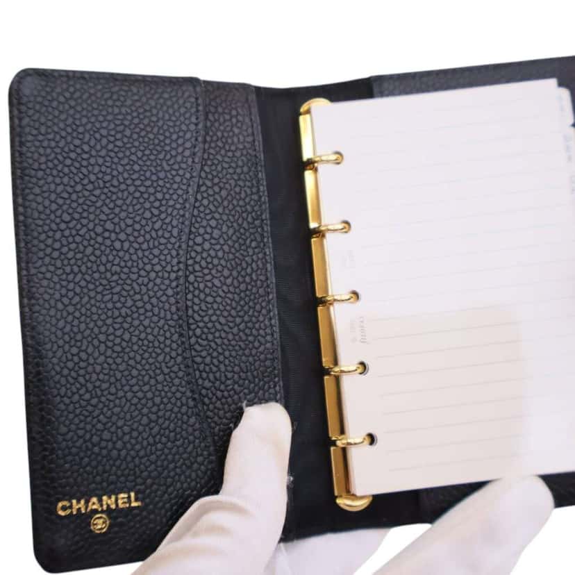 Chanel CC Caviar Ring Agenda Notebook Black Leather Good condition - Box View