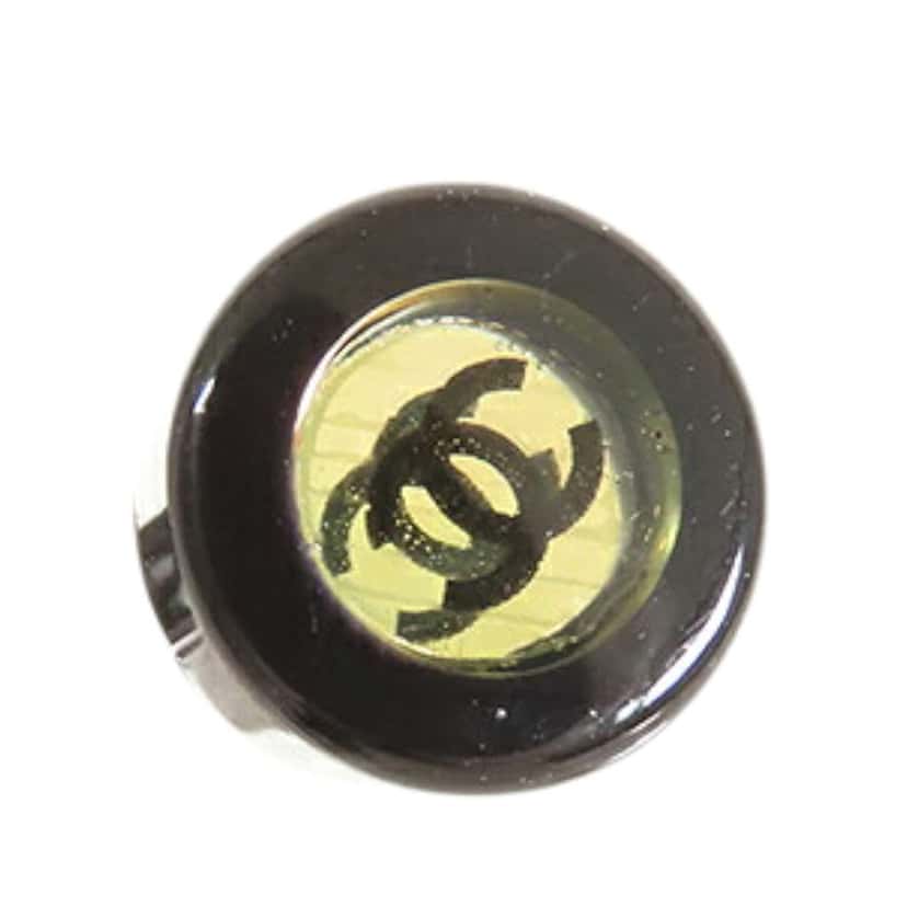 Chanel CC Resin and Gold Plated Stud Button Push Back Earring Black Good condition - Inside View