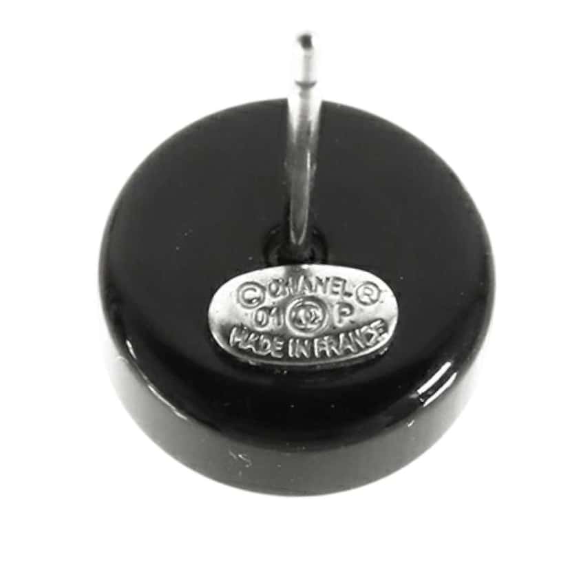 Chanel CC Resin and Gold Plated Stud Button Push Back Earring Black Good condition - Box View