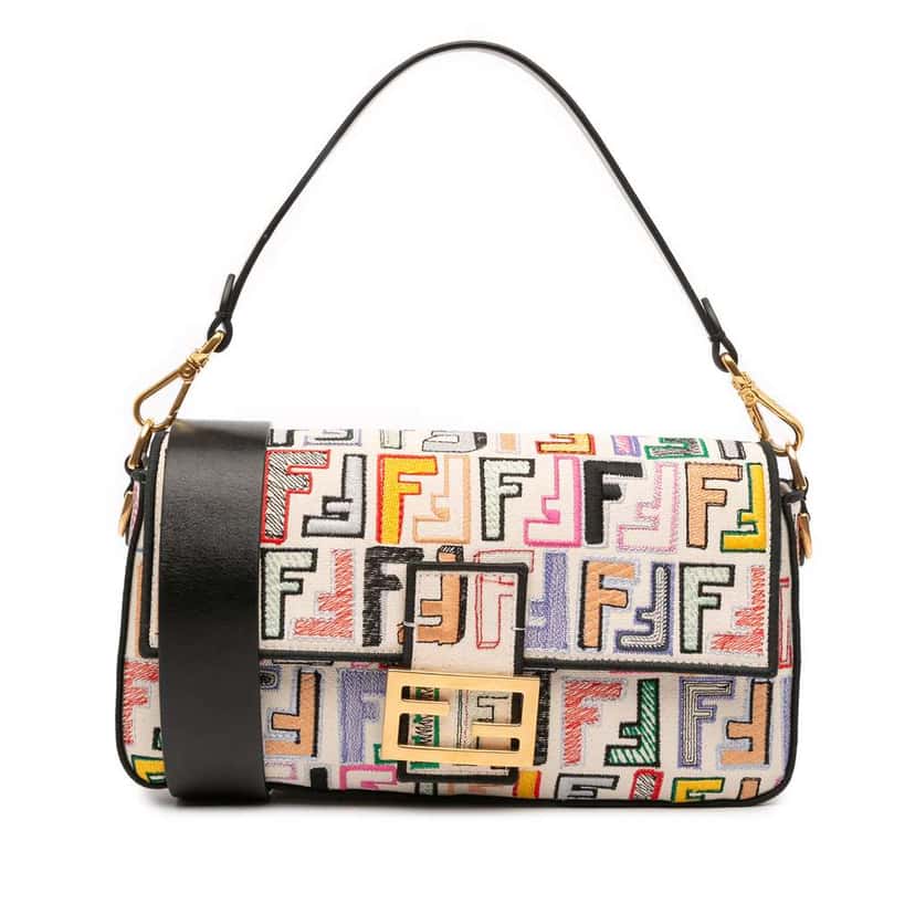 Fendi Chinese Valentines Day Zucca Embroidered Canvas Baguette Satchel Brown Canvas Good condition - Front View