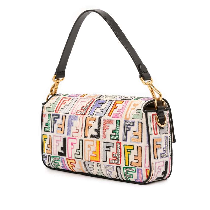 Fendi Chinese Valentines Day Zucca Embroidered Canvas Baguette Satchel Brown Canvas Good condition - Back View