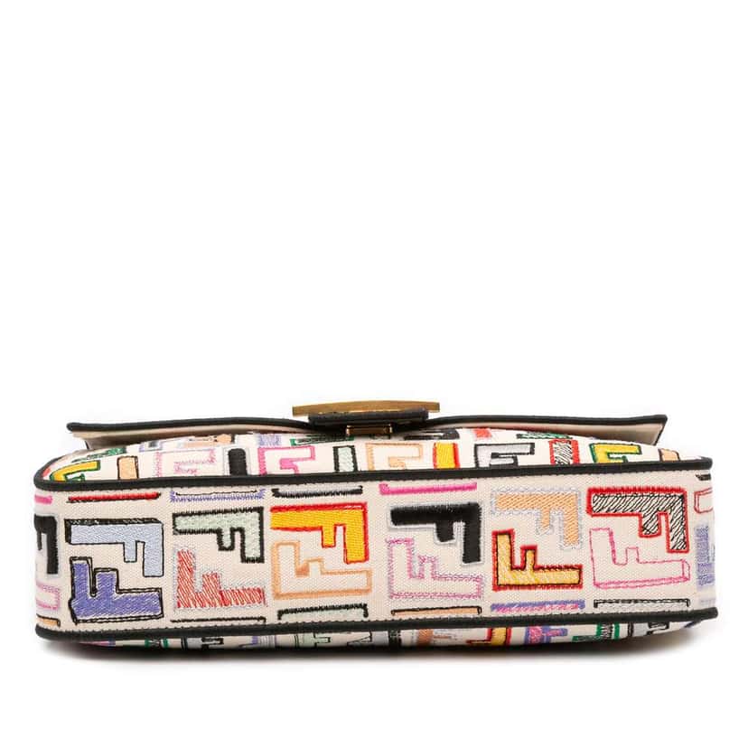 Fendi Chinese Valentines Day Zucca Embroidered Canvas Baguette Satchel Brown Canvas Good condition - Inside View