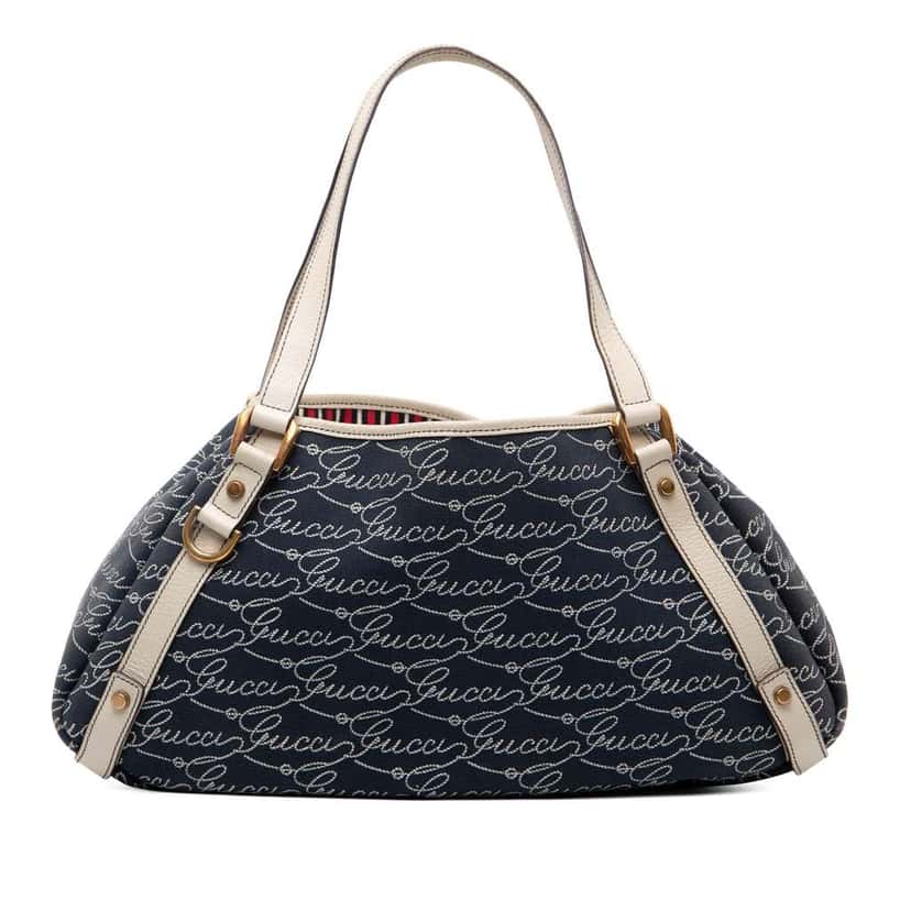 Gucci 85th Anniversary Canvas Logo Abbey D Ring Tote Blue Canvas Good condition - Front View
