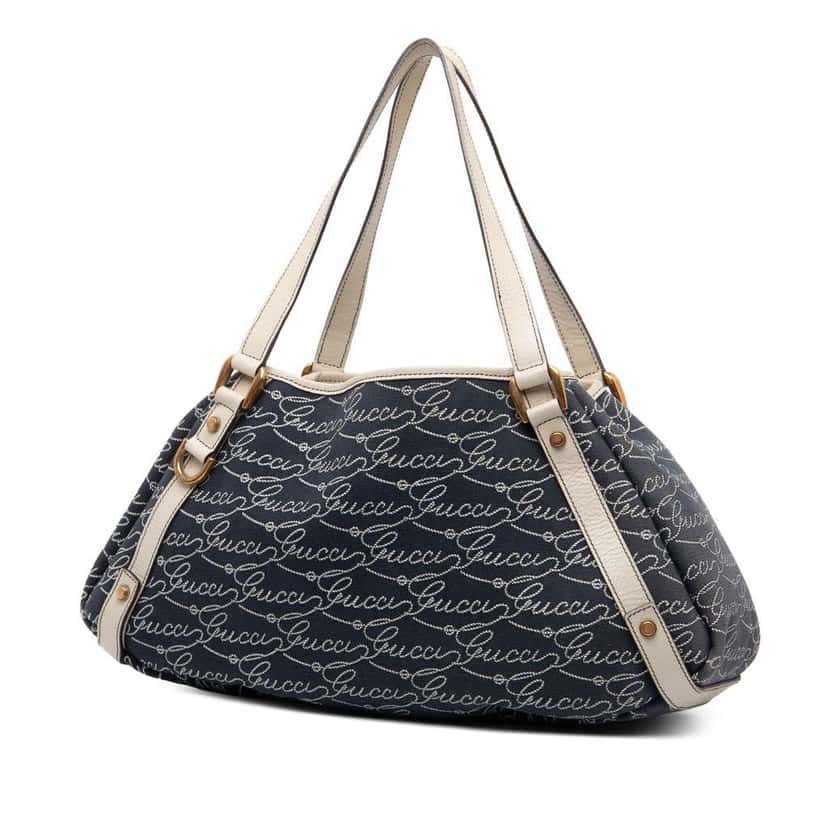 Gucci 85th Anniversary Canvas Logo Abbey D Ring Tote Blue Canvas Good condition - Back View