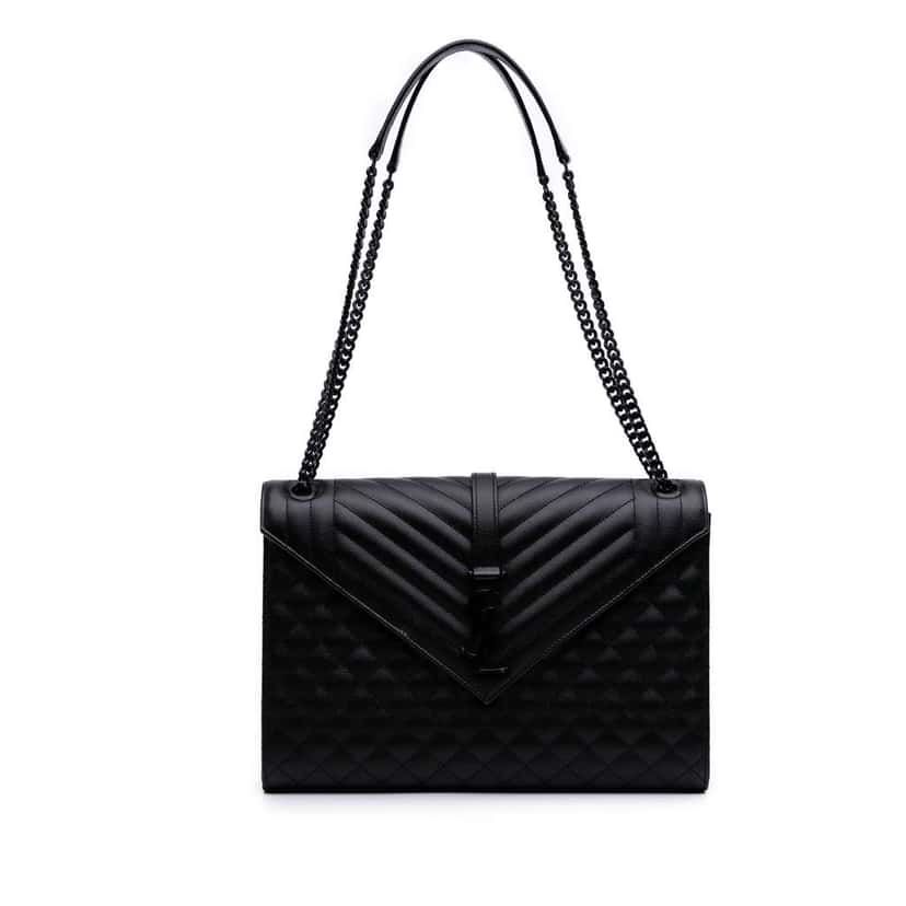 Saint Laurent Large Grain De Poudre Triquilt Monogram Envelope Bag Black Leather Good condition - Front View