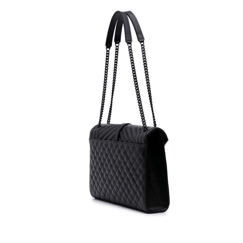 Saint Laurent Large Grain De Poudre Triquilt Monogram Envelope Bag Black Leather Good condition - Back View