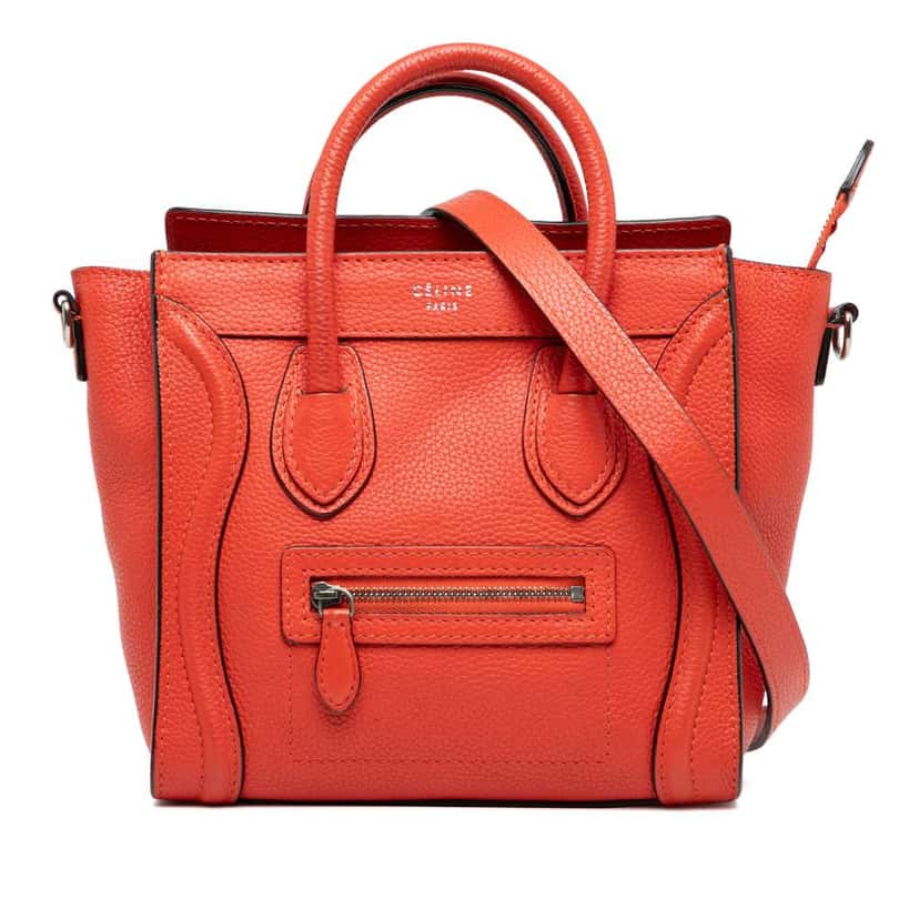 Celine Nano Leather Luggage Tote Orange Leather Good condition - Front View