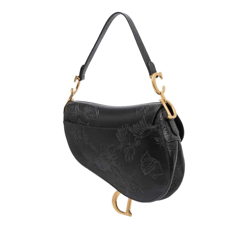 Dior Embossed Calfskin Jardin Botanique Saddle Bag Black Leather Good condition - Back View