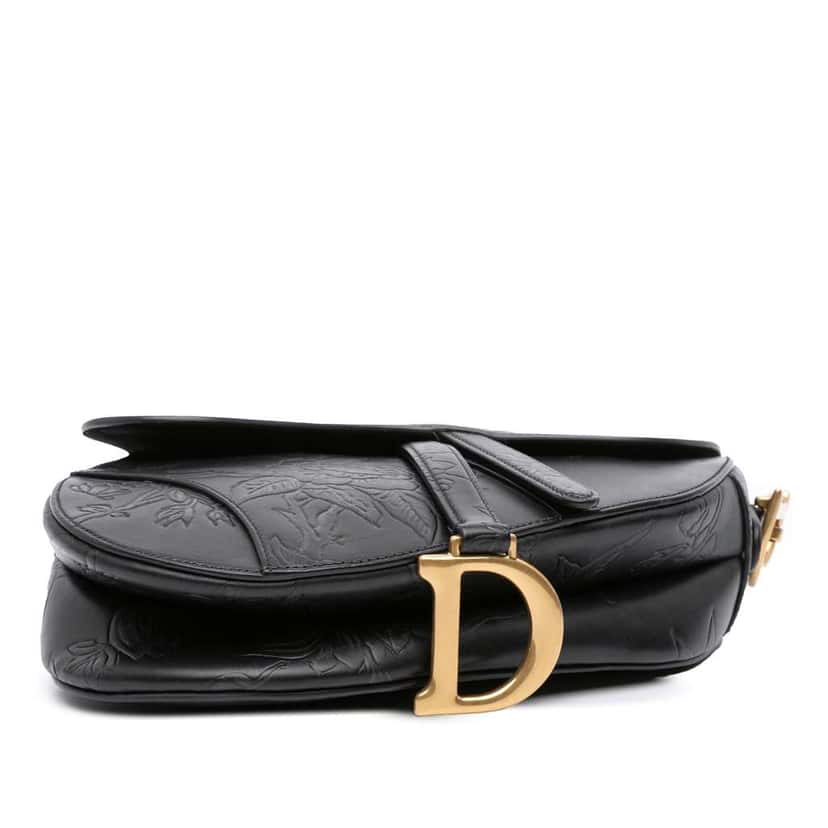 Dior Embossed Calfskin Jardin Botanique Saddle Bag Black Leather Good condition - Inside View