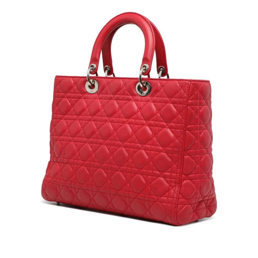 Dior Large Lambskin Cannage Lady Dior Red Leather Good condition - Back View