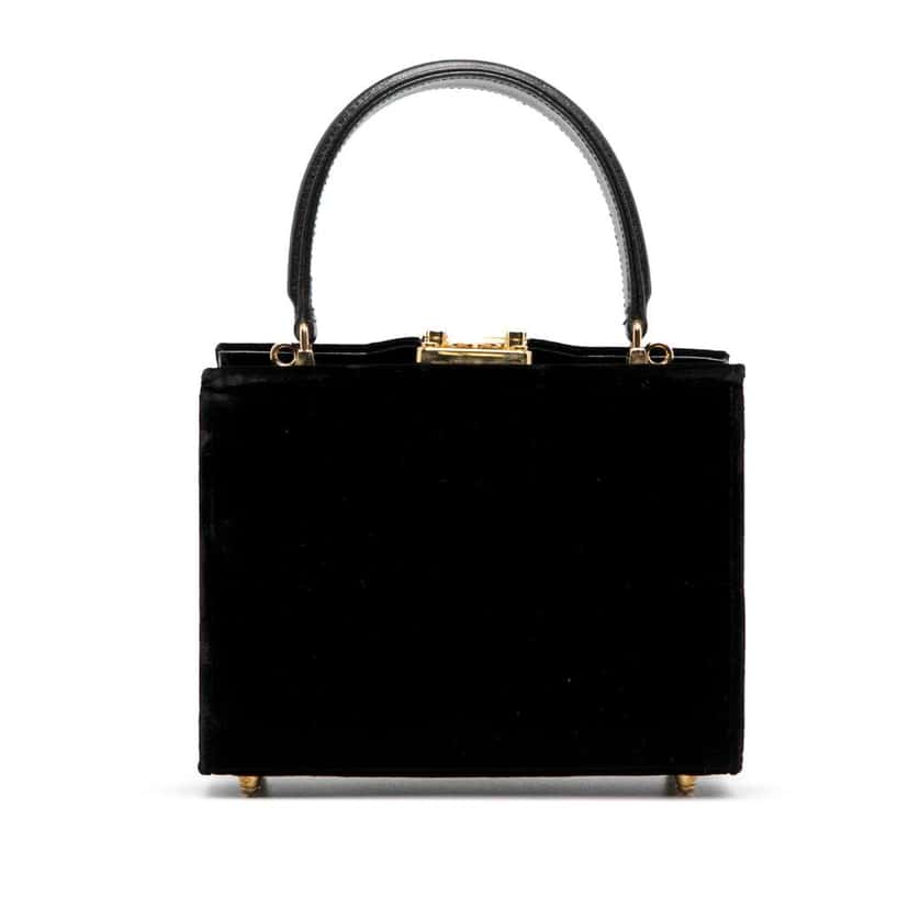 Fendi Velvet Push Lock Box Satchel Black Velvet Very good condition - Front View