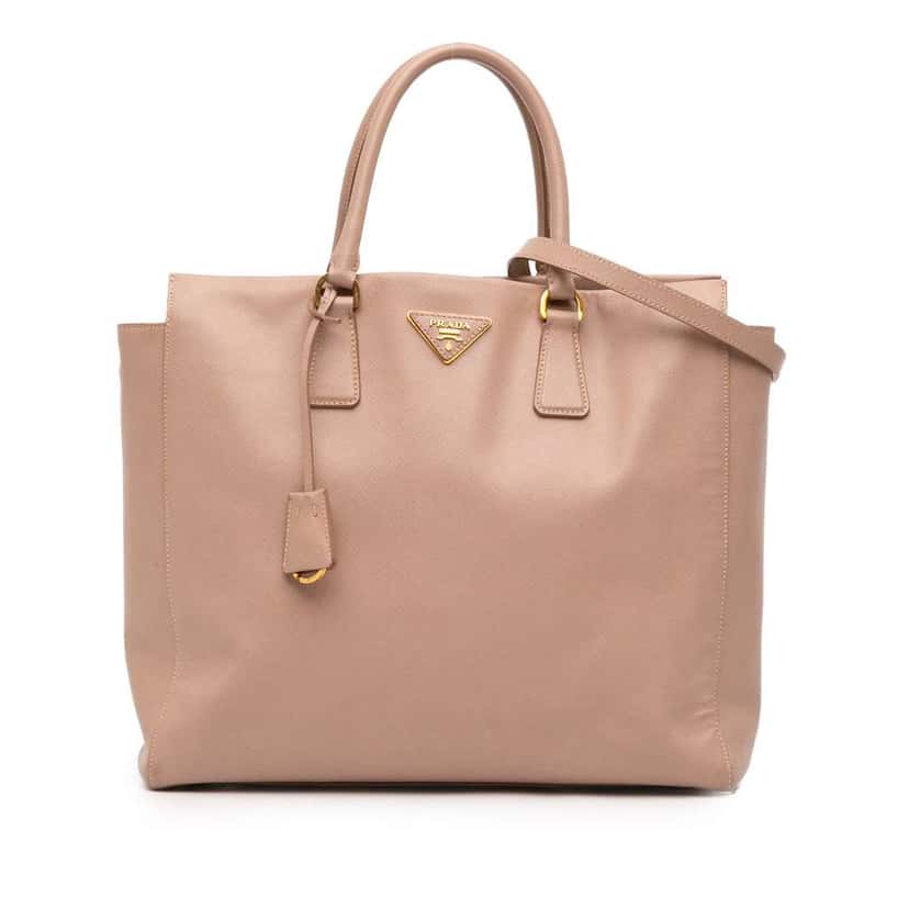 Prada Saffiano Lux Double Handle Shopping Tote Brown Leather Good condition - Front View
