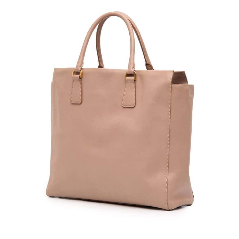 Prada Saffiano Lux Double Handle Shopping Tote Brown Leather Good condition - Back View