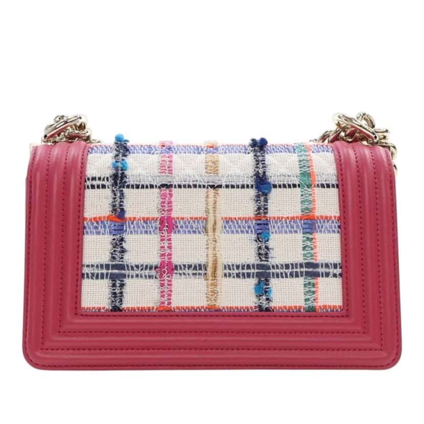 Chanel Small Tweed and Lambskin Boy Flap Pink Tweed Good condition - Inside View